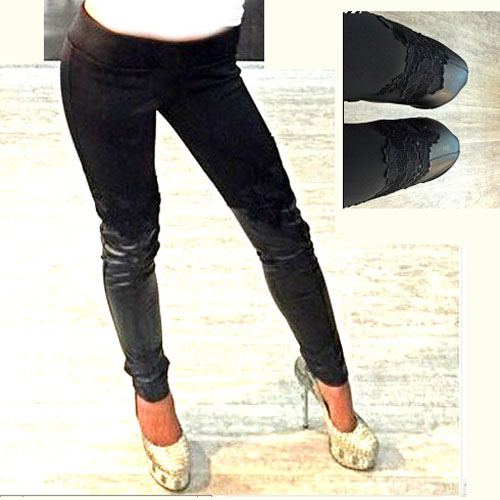 LEGGINGS CON WETLOOK Y BORDADO 8919 TALLA L